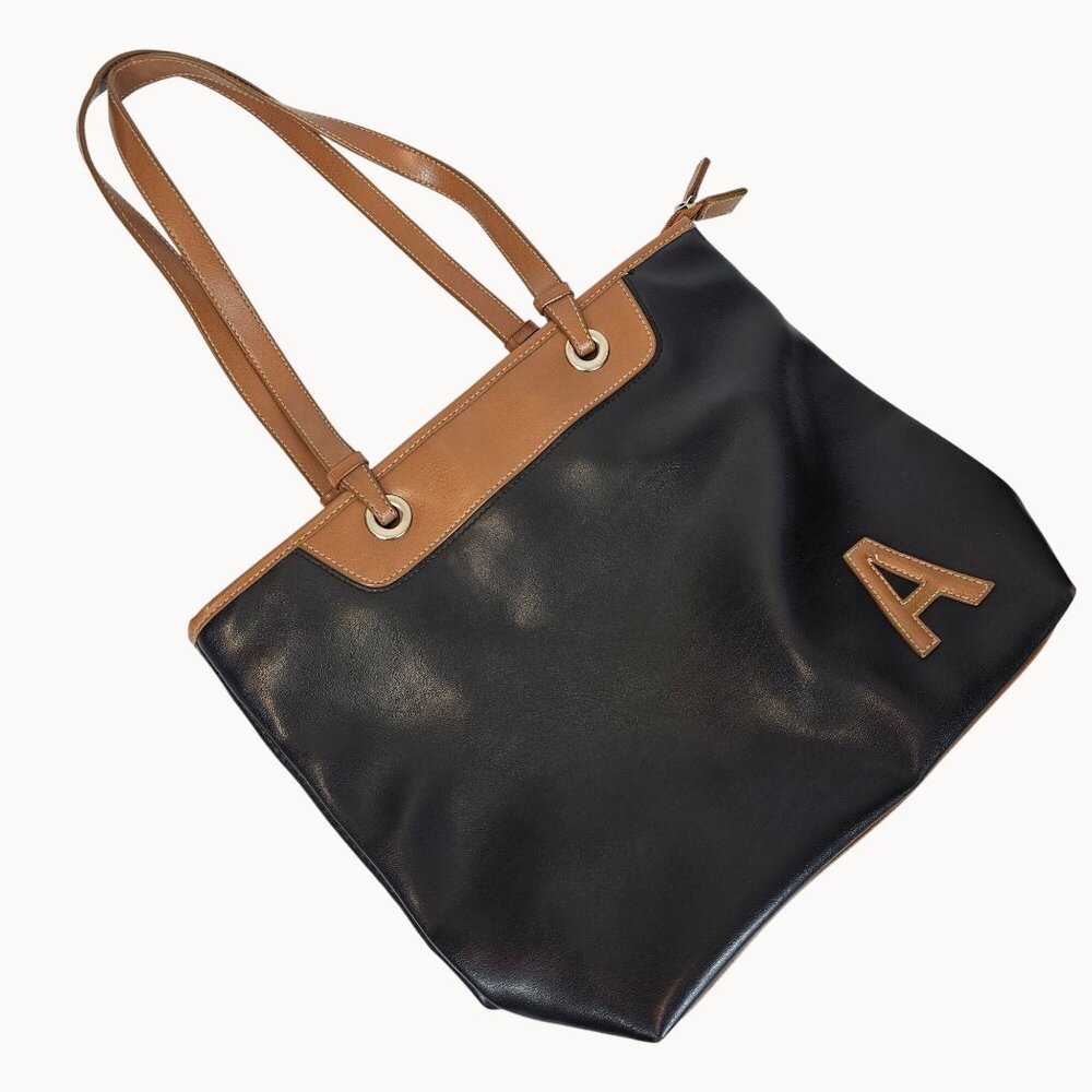 Classy Office Business Work School M Pleather Tote Bag Faded Glory‎ Brown Black